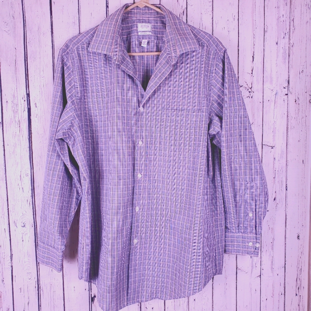 Arrow Mens Athletic Fit Plaid Work Dress Shirt Lg